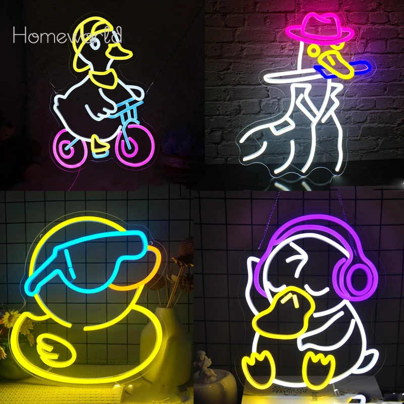 Cute Duck with Glasses LED Neon Light for Wall Decor ,USB Dimmable, for Party Bedroom Man Cave Kids Home Bar Birthday Gift