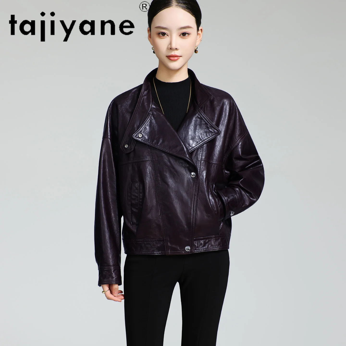 TAJIYANE chaqueta de piel de oveja auténtica para mujer, abrigo corto elegante de cuero genuino, prendas de vestir holgadas para mujer, ropa de otoño 2025 para mujer 