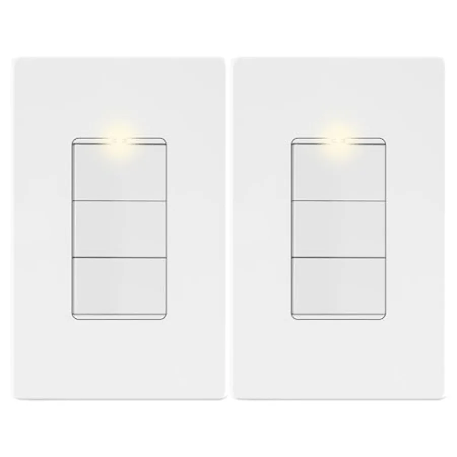 

Lighted Triple Switch with Screwless Wall Plate, Combination Frameless Decorator Switch with Locator Light, Ground Terminal Sin