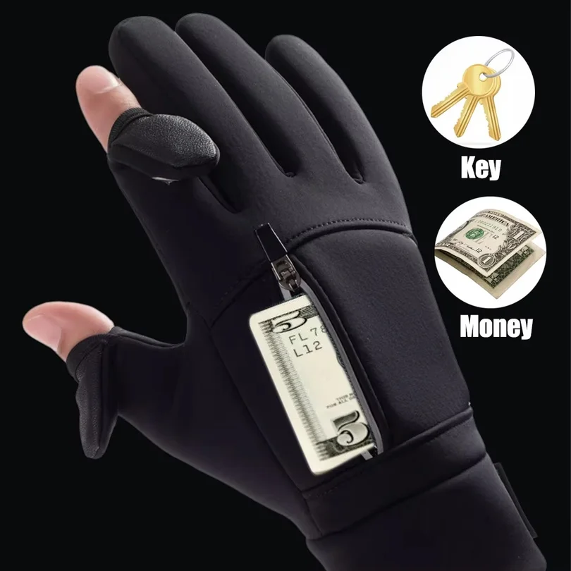 Winter Warm Gloves Flip Over Expose Two Fingers Gloves Windproof Touch Screen Gloves Cycling Ski Fishing Gloves Wholesale