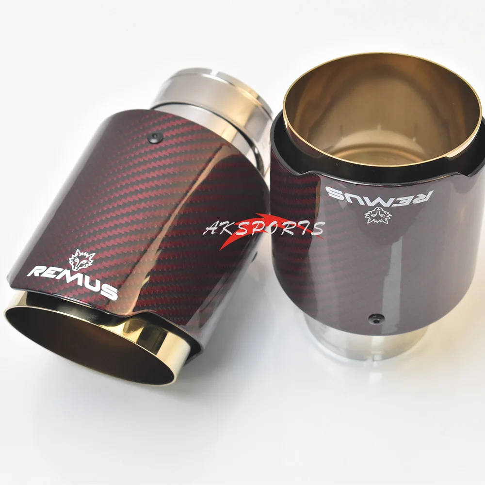 

1Piece Car Golden Exhaust Straight Flange Red Glossy Carbon Tail End Tip Stainless Steel Muffler Pipe