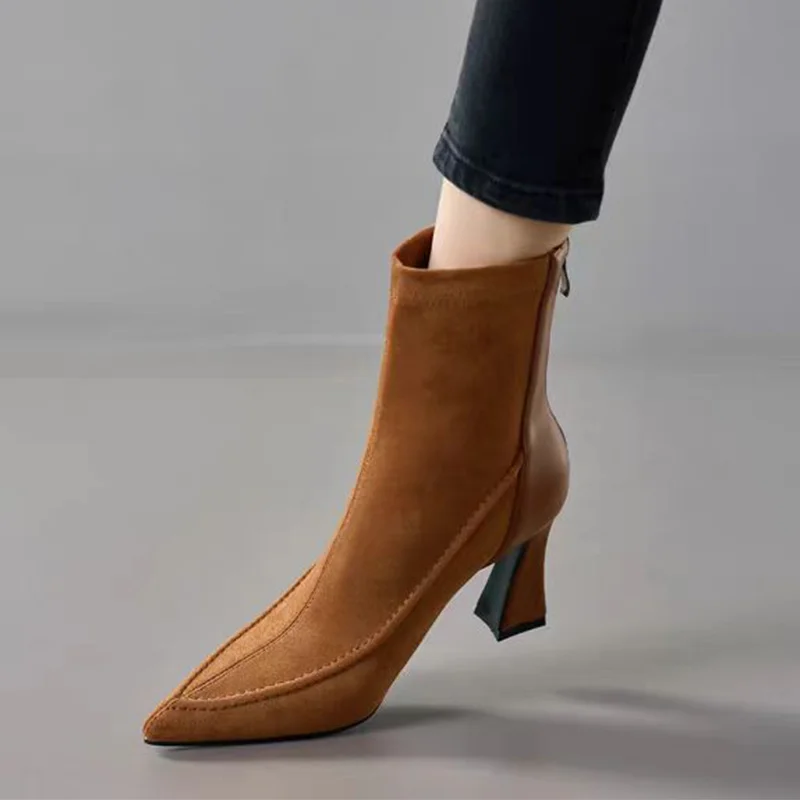 

Ботильоны на высоком каблуке. Женская мода. Туфли на массивном каблуке с острым носком. Замшевые туфли. Роскошные туфли-лодочки. Новое праздничное платье Mujer Botas.