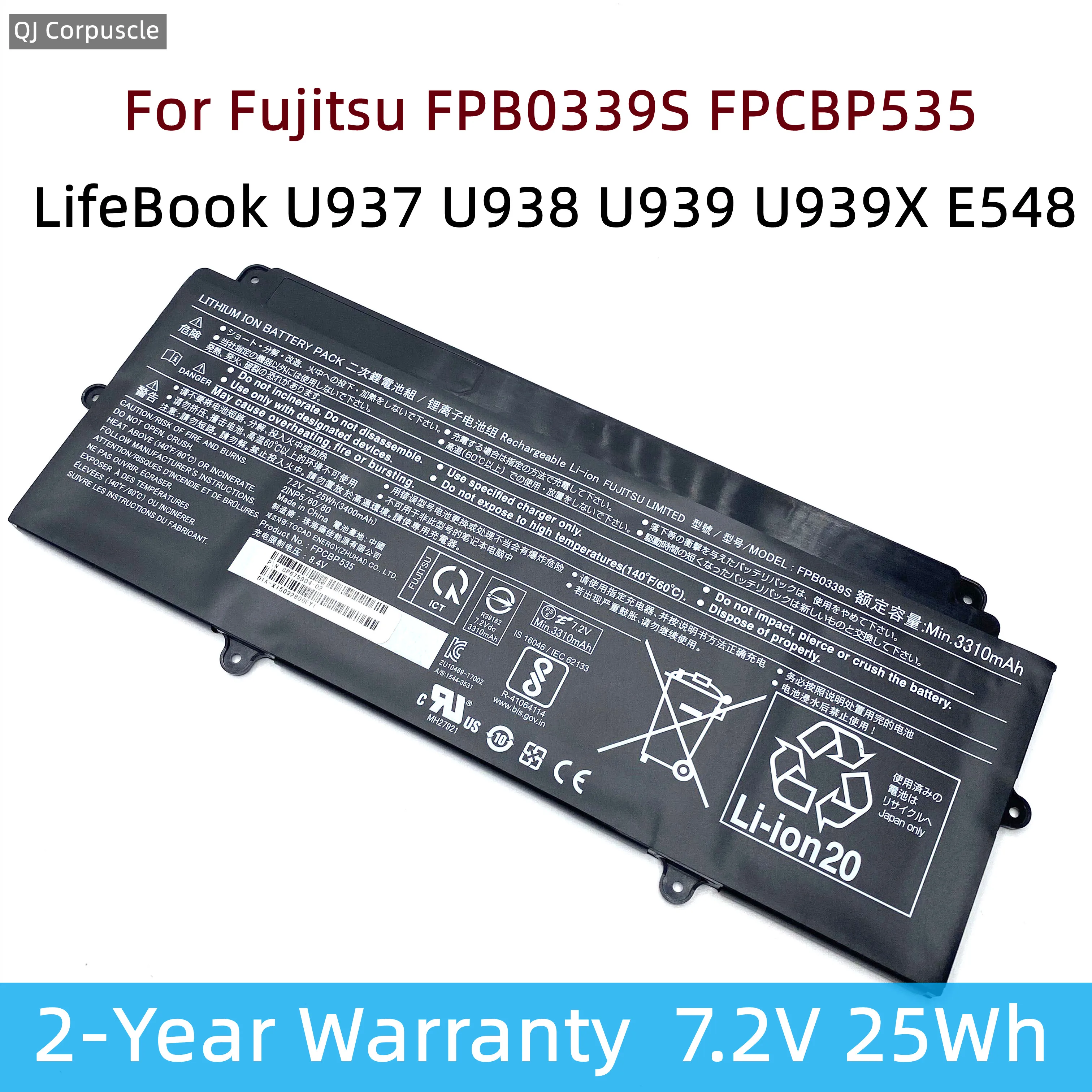 

New Original 25Wh FPB0340S FPB0339S FPCBP536 FPCBP535 Laptop Battery For Fujitsu LifeBook U937 U938 U939 U939X CP737634-01 E548