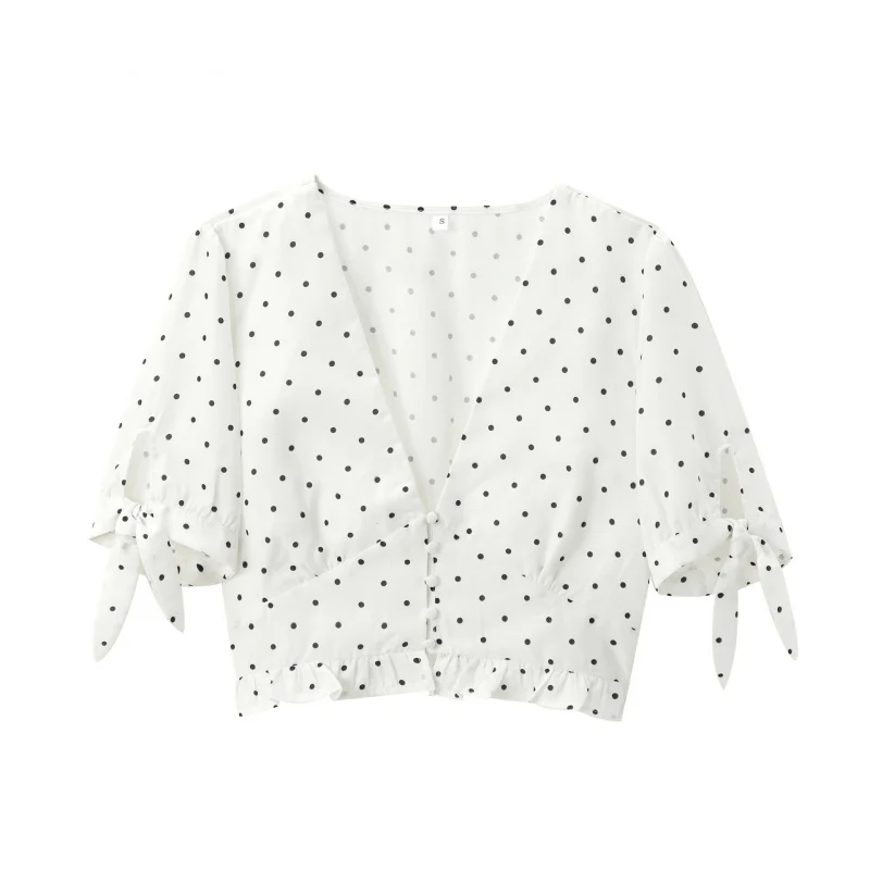 

Women's Fashion Linen Blend Polka Short Sleeve Top