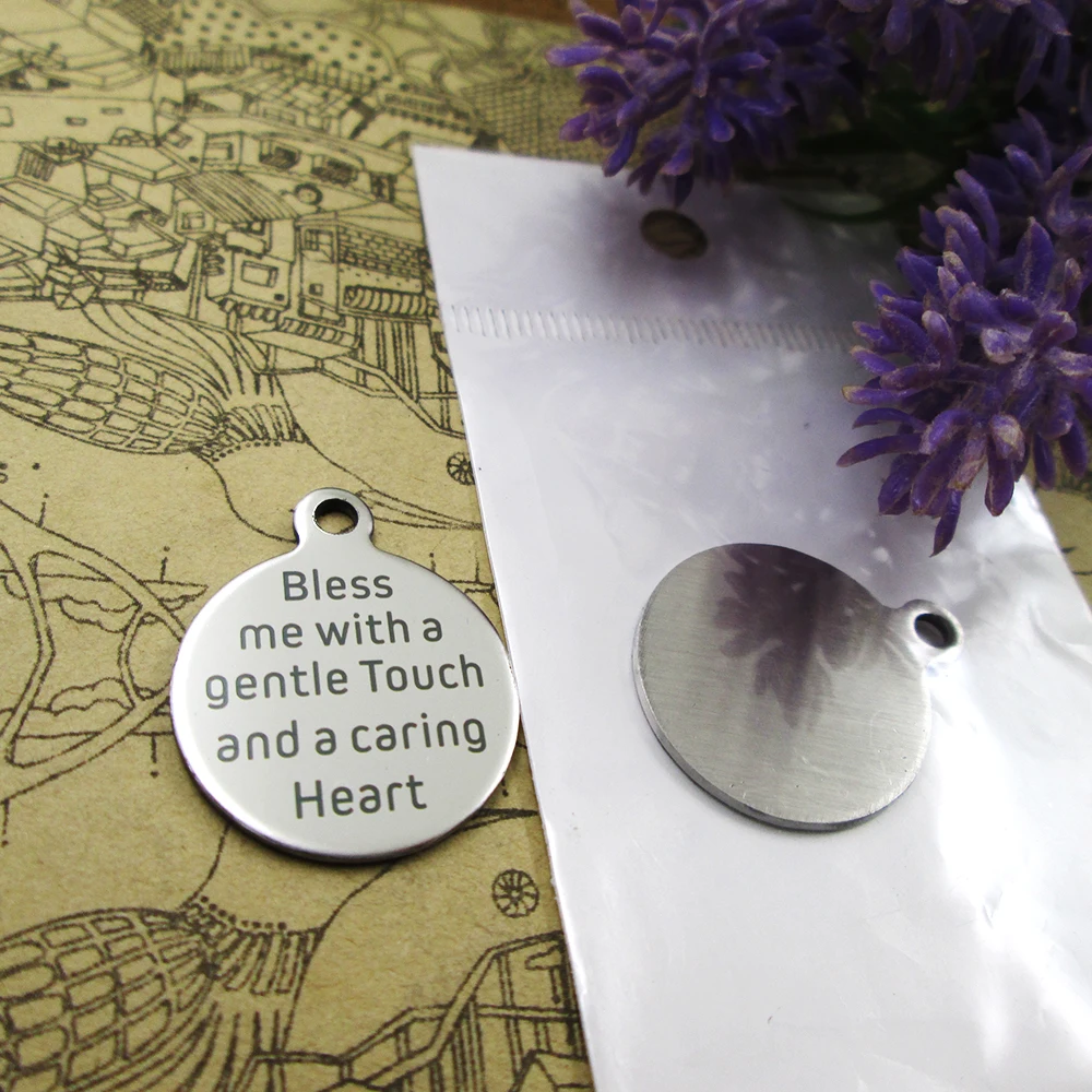 

10pcs/lot-"Bless Me With A Gentle Touch And A "Stainless Steel Charms DIY Pendants For Necklace Jewelry Bracelet Making Findings