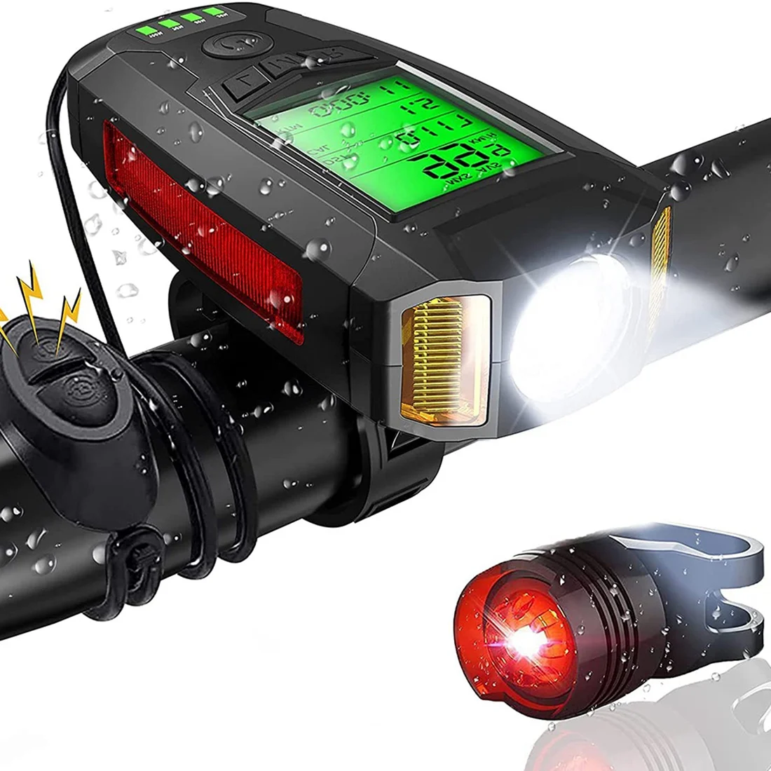 

Комплект светодиодных фонарей L71A для велосипеда с велокомпьютером, перезаряжаемые велосипедные фонари с громким звонком, задний фонарь, 5 режимов освещения, велосипедный фонарь