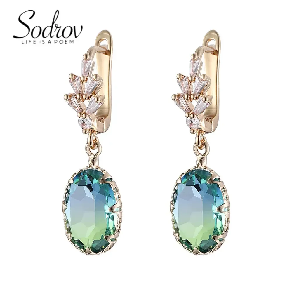 Pendientes de circonita de cristal ovalado brillante de turmalina de lujo para mujer, joyería de compromiso para boda, regalo diario