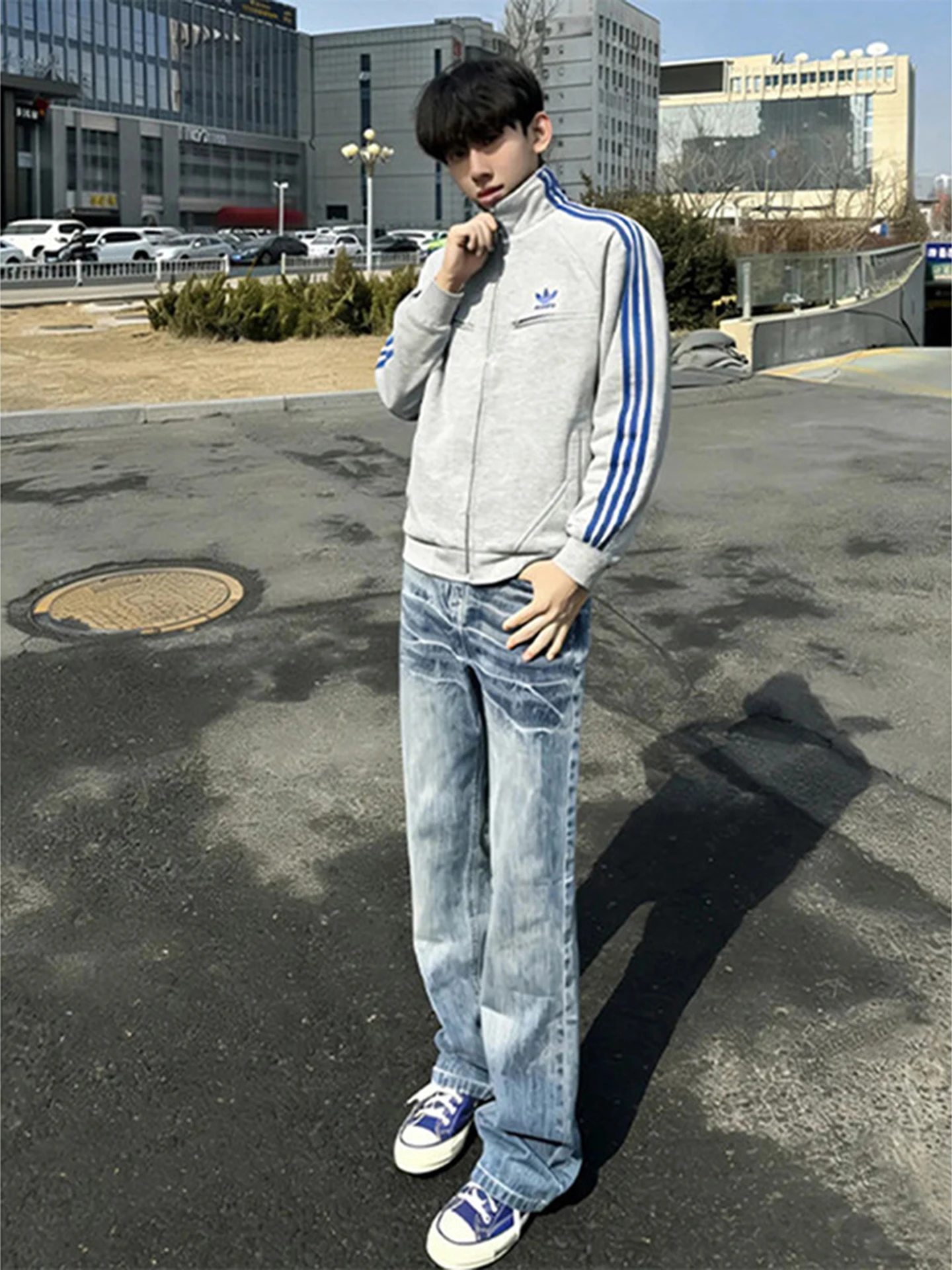 

Zlayco Men's Straight Leg Jeans Micro Flared American Vibe High Waist Stone Washed Casual Wear Resistant And Non Deformable