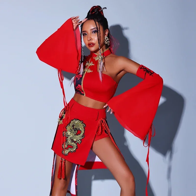 

Chinese Style Jazz Dancer Outfit Hip Hop Clothes Adult Cheerleading Costume Nightclub Gogo Dancewear Festival Clothing DL10591