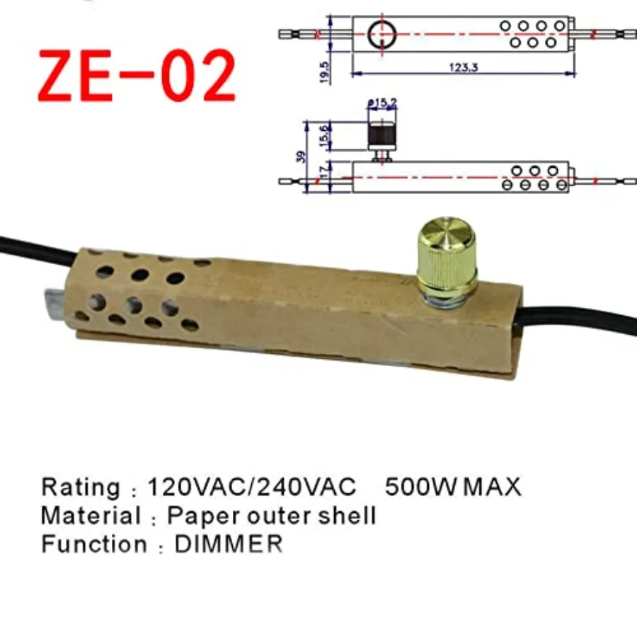 Zing Ear ZE-02 Rotary Dimmer Switch for Floor Lamps Halogen Incandescent LED Lights Bulbs 120VAC 240VAC 500W MAX Part Replaceme