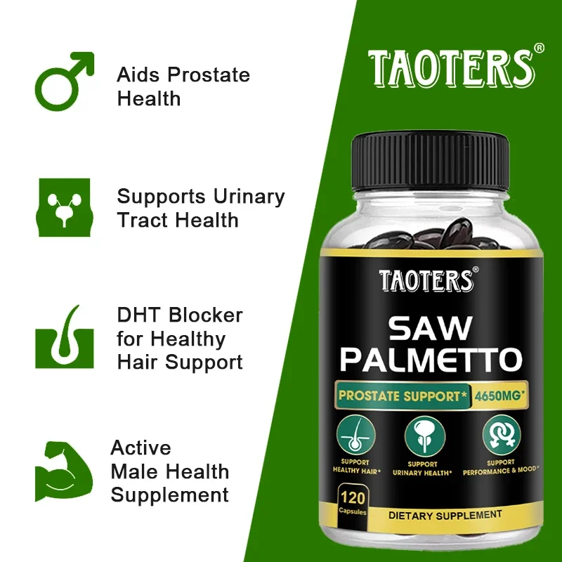 DHT Blocker Saw Palmetto suplemento para hombres y mujeres, ayuda a restaurar la pérdida de cabello, el equilibrio bacterial, la salud urinaria y de la próstata