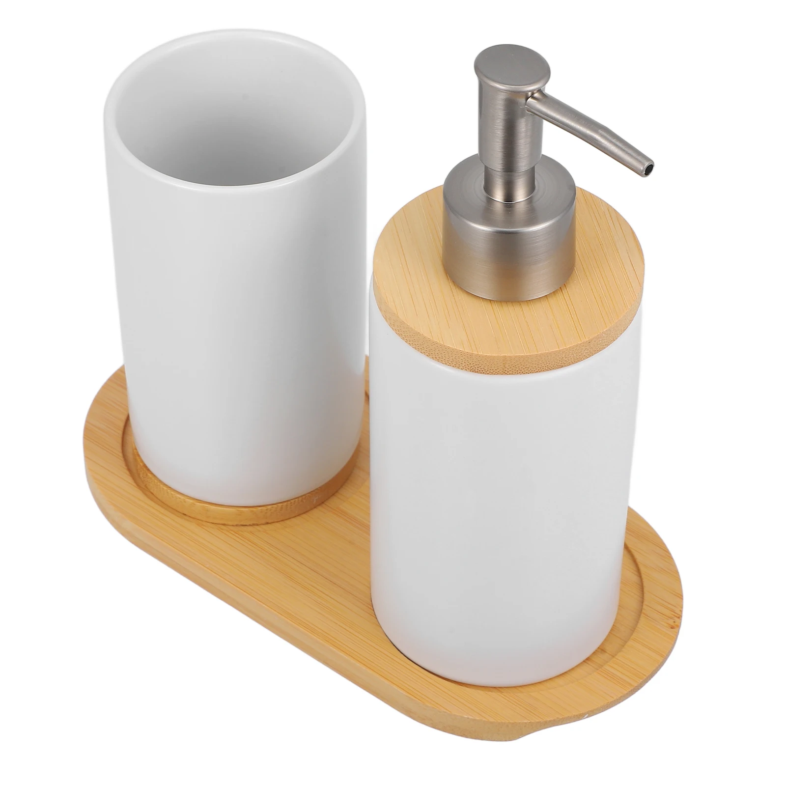 

Ceramic Bathroom Accessories Set Toothbrush Holder Shampoo Dispenser Cup 350ml Bottle 430ml White Simple Nordic for Bathroom