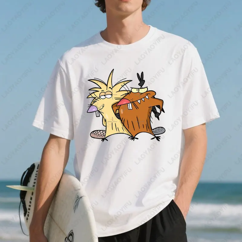 

Забавная футболка Angry Beavers с героями мультфильмов аниме, модная уличная одежда унисекс, минималистичная винтажная хлопковая футболка высокого качества, мужские топы