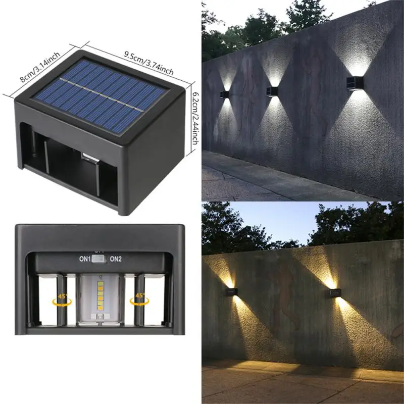 Impermeável Solar Wall Spotlights, Iluminação exterior, Balcão Lâmpada, Luz Branca Quente, Varanda e Varanda, 1200mAh