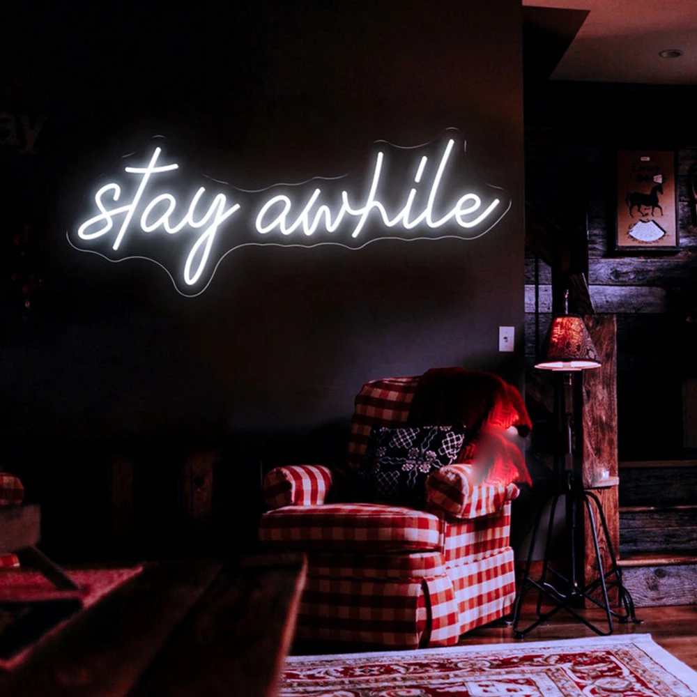 Stay Awhile Neon Sign Custom Led Light Bedroom Wedding Room Party Wall Art Light Decor Valentine's Day Personalized Gift