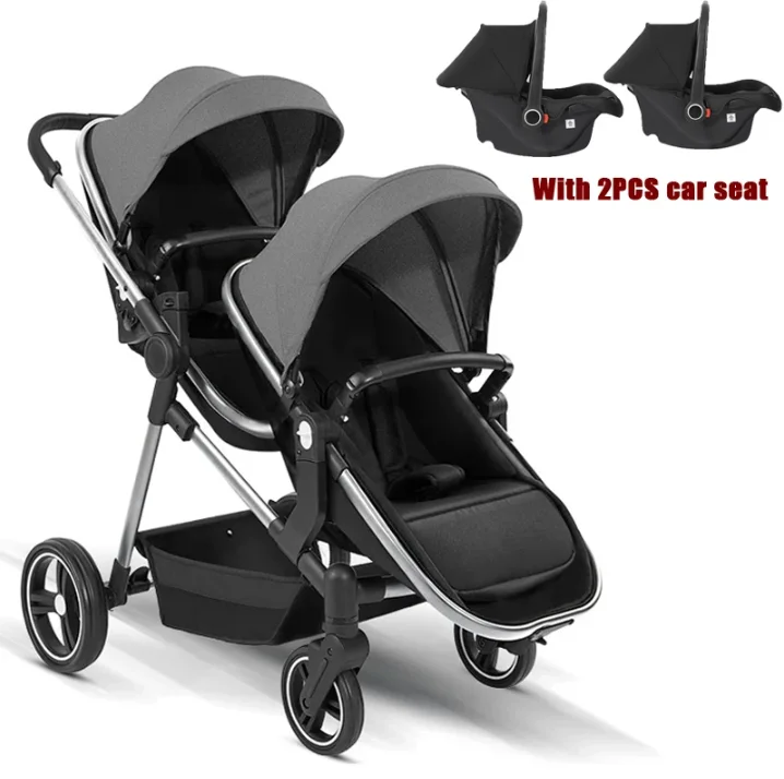 NIEUW Ultralichte dubbele kinderwagens, multifunctionele kinderwagens met autostoelen, 3in1 gevouwen aan boord dragen Dubbele kinderwagen - afbeelding 1