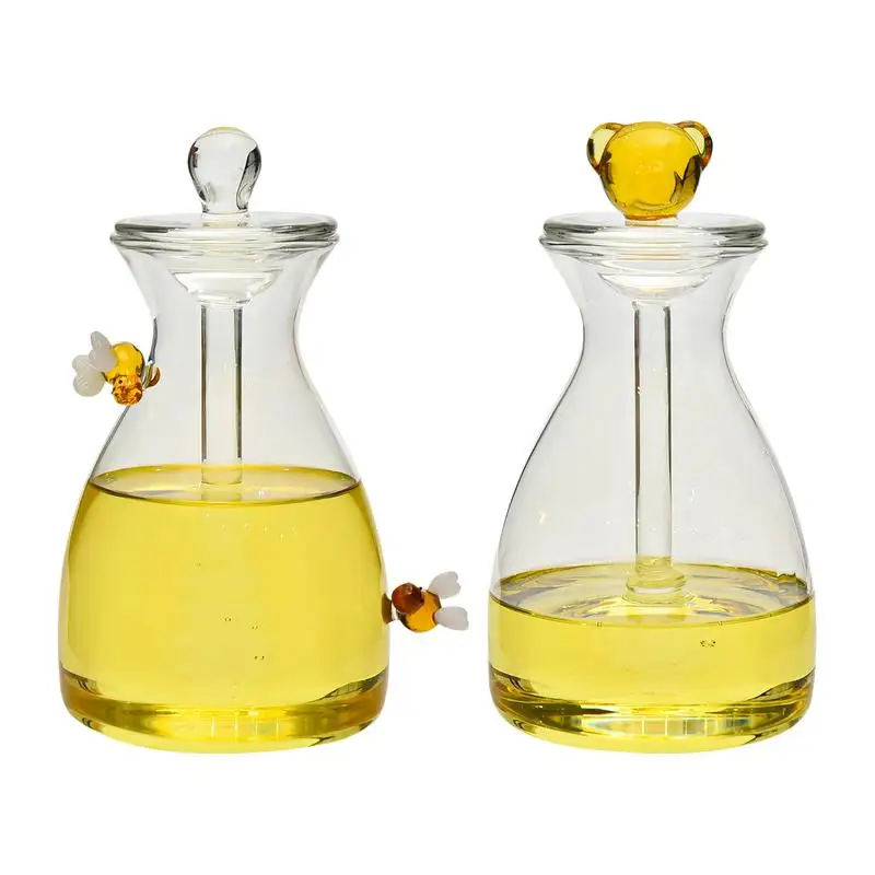 Glass Honeycomb Tank Honey Jars With Dipper And Dustproof Lid Honey Storage Container For Wedding Party Kitchen Storage Supplies