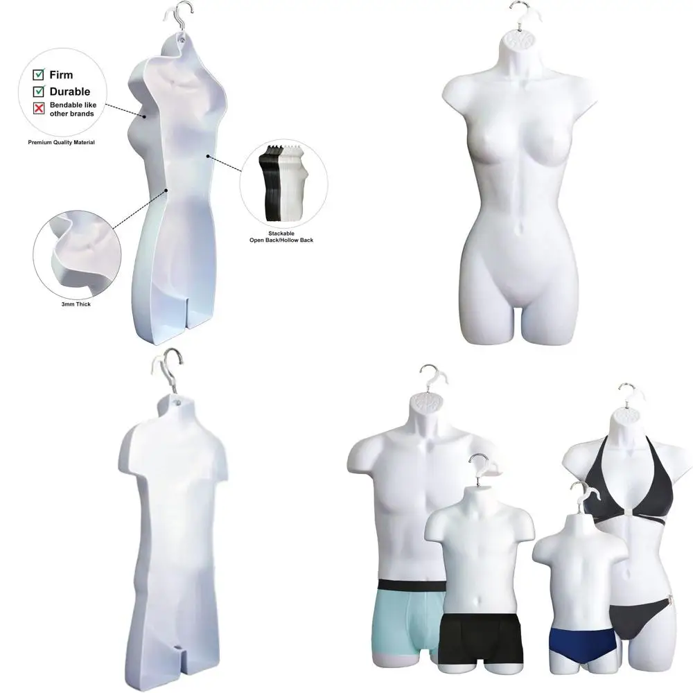 

Universal Hanging Mannequin Set for Male, Female, Child, and Toddler - Ideal for T-Shirt Displays, Countertop Shows, S-M Sizes (