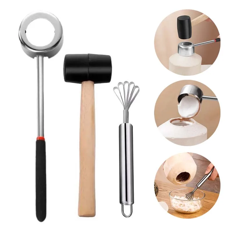 Coconut Opener Tools Set Food Grade Stainless Steel Easy Safe Non-Toxic Coconut Breaker Kit Perfect for Fresh Coconut Wate