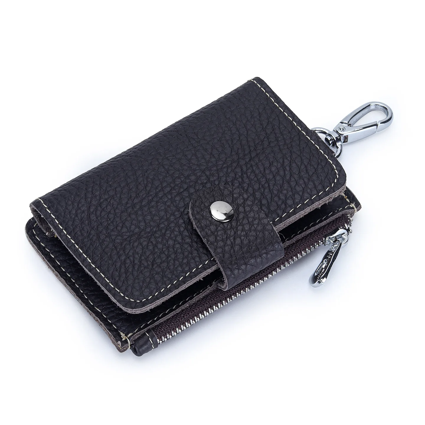 Multi Functional Leather Key Organizer Wallet - Zippered Coin Pocket & Card Slots Keychain, Compact Key Holder for Daily Carry