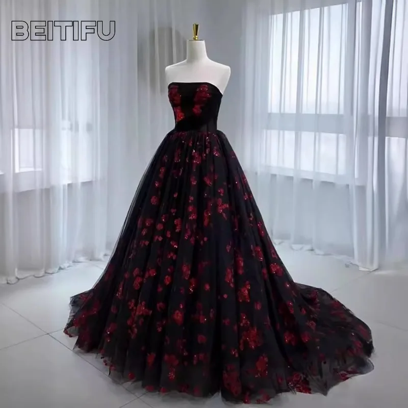 Customized Palace Style Elegant Evening Dresses for Women Strapless Light Luxury Lace Embroidery Women's Wedding Party Dress