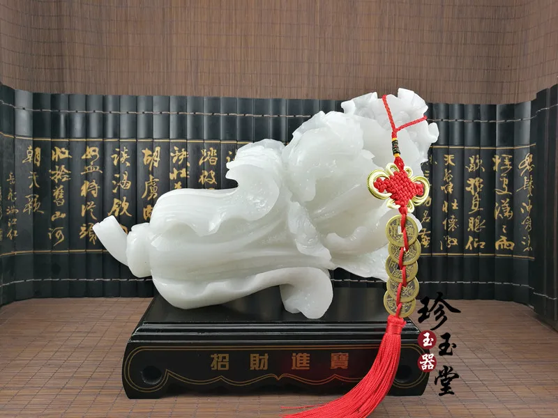 27CM GOOD FENG SHUI office home efficacious FENG SHUI Talisman Protection Money Drawing BAI CAI white jade Sculpture ART