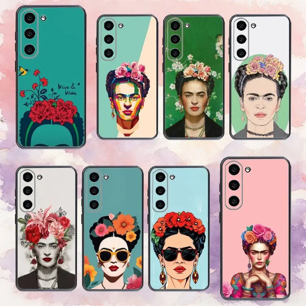 アート F-Fridas K-Kahlo ファッション電話ケース Samsung Galaxy A73、A72、A71、A70、A53、A52、A51、その他用 ソフトブラックカバー