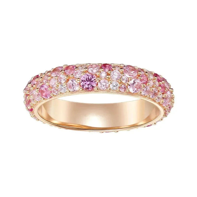New in Rose-golden Sweet Style High quality ring gradient peach pink white crystal beads rings for women Light luxury jewelry