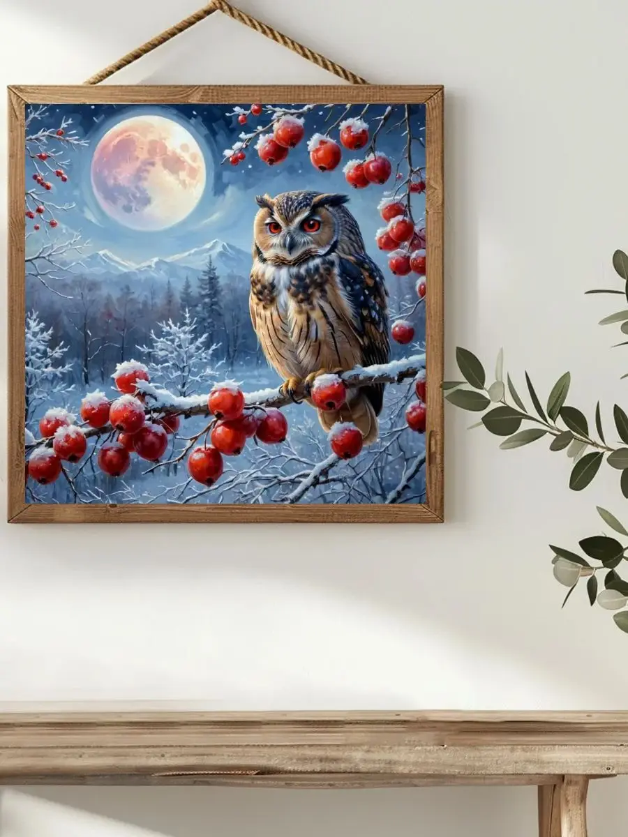Das Winter-Eulen-Kreuzstich-Set DIY 11CT/14CT Stickerei als Geschenk mit Öko-Baumwollfaden DIY – Detail 1