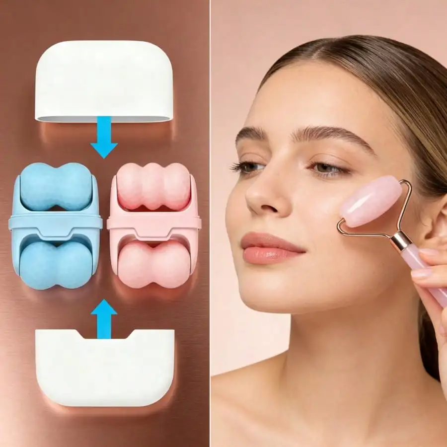 Premium Cold Ice Roller Dual Head Design, Face Eye Puffiness Relief, Jawline Massage Cooling Skin Care Beauty Instrument