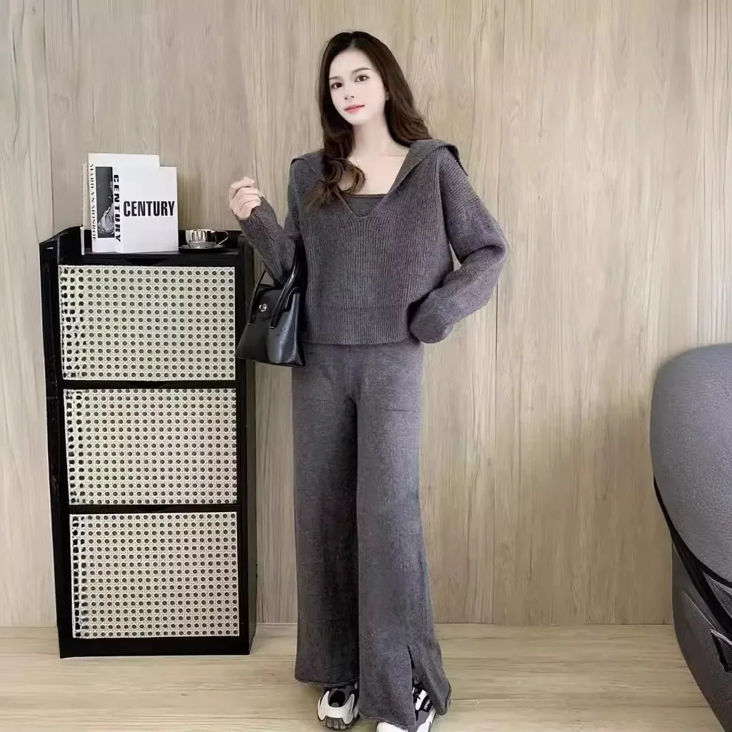 Autumn and Winter Internet Celebrity Fried Street Temperament Muse Fan Gray Fashion Leisure Sports Suit Women's Three-piece Set