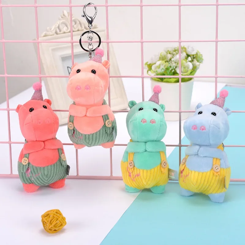 15cm Creative Strap Plush Hippo Keychain Chubby Soft Cartoon Cute Doll Kawaii Children Girl Gift Toy Car Phone Lady Pendant