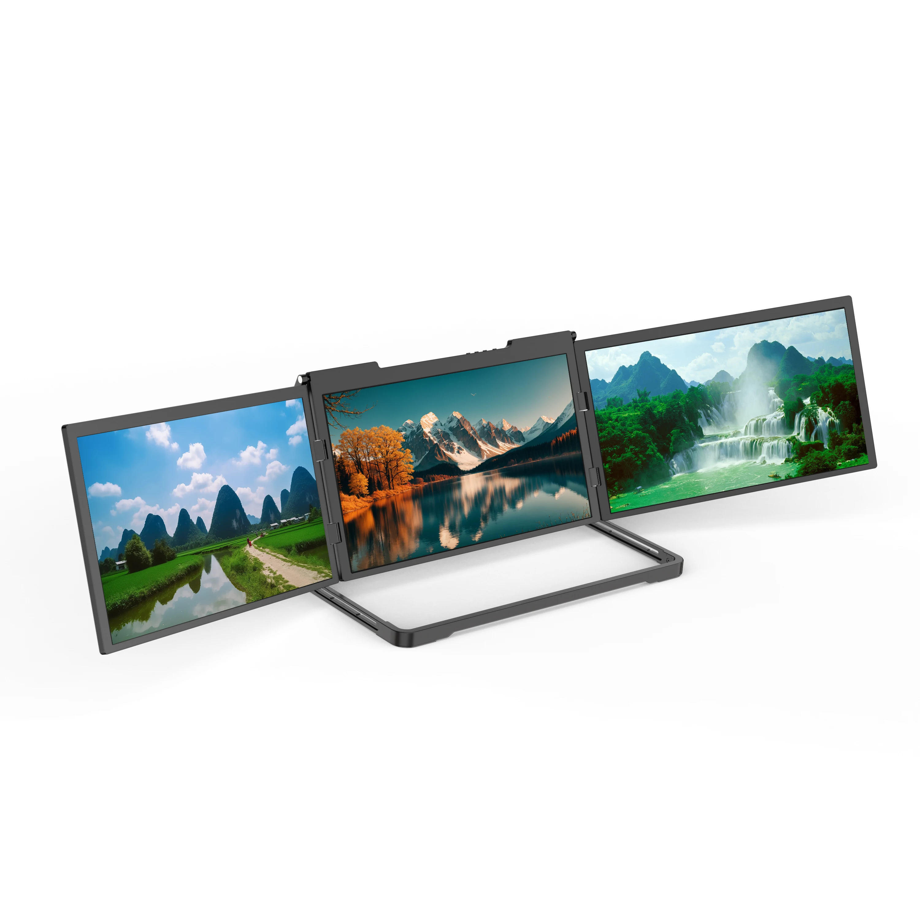 2026 18.5inch Portable Triple Screen Monitor One-Cable Ergonomic Adjustable Stand FHD Resolution Hot Selling for Small Meetings