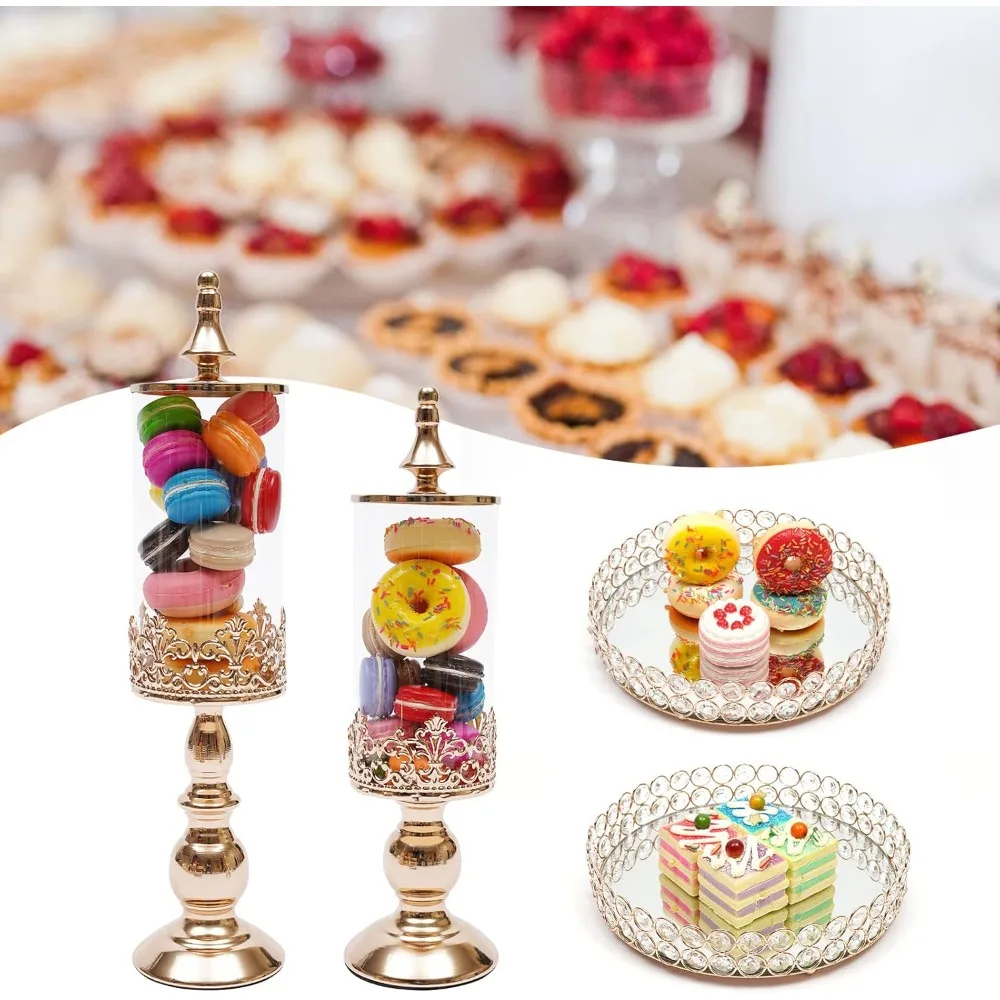 

Cake Stands Set Metal Cupcake Holder Cake Tray Crystal with Acrylic Mirror,Dessert Display Plate Decor Serving Platter