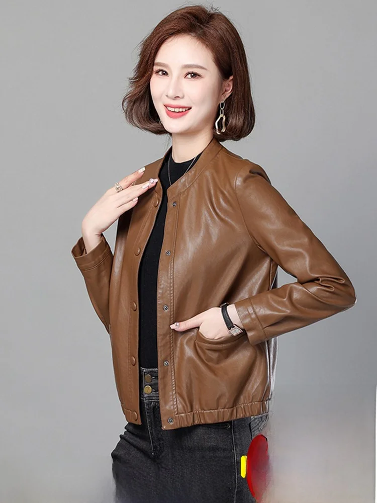 เสื้อโค้ทหนังแท้สำหรับผู้หญิง สไตล์เกาหลี ทรงเข้ารูป ทันสมัย เหมาะสำหรับใส่ทำงาน