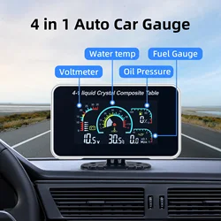 4 in 1 Digital Gauge LCD Car Truck Oil Pressure Gauge Voltmeter Water Temp Meter With 10mm Temperature Fuel Level Sensor 12V/24V