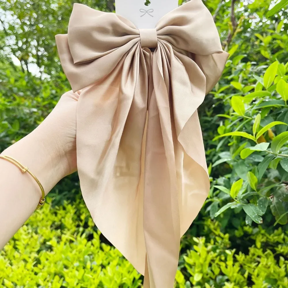 2024 Nowa elegancka kokardka wstążka spinka do włosów moda damska solidna kokardka satynowa spinka do włosów spinki do włosów dziewczyny kucyk klips akcesoria do włosów — zdjęcie 6