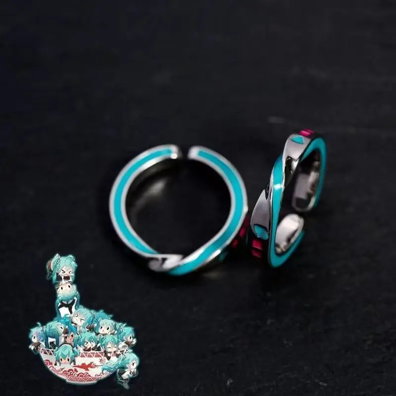 Hatsune Miku Anime Periphery Adjustable Ring Glue Drop Craft Male and Female Ring Students Cosplay Accessories Birthday Gift