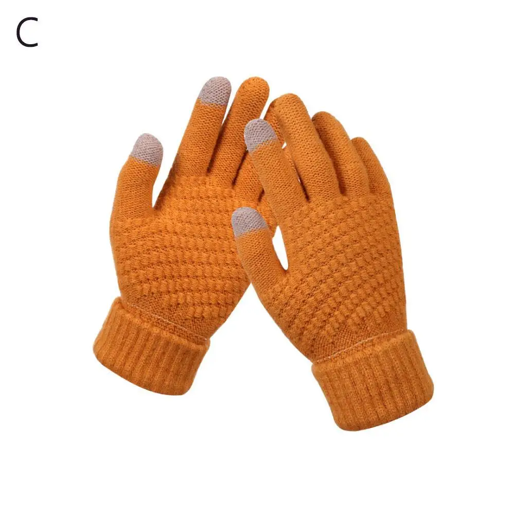 Women Men Warm Winter Touch Screen Gloves Stretch Classical Full Wool Knit Driving Mittens Outdoor Glove Finger Cycling V0B9