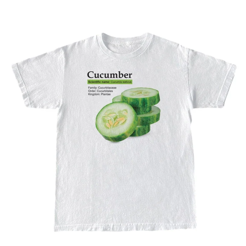 Cucumber Retro Fashion Streetwear T-Shirts Women Oversized Short Sleeve Vegetable T Shirt Unisex Vintage Graphic Tees Clothes