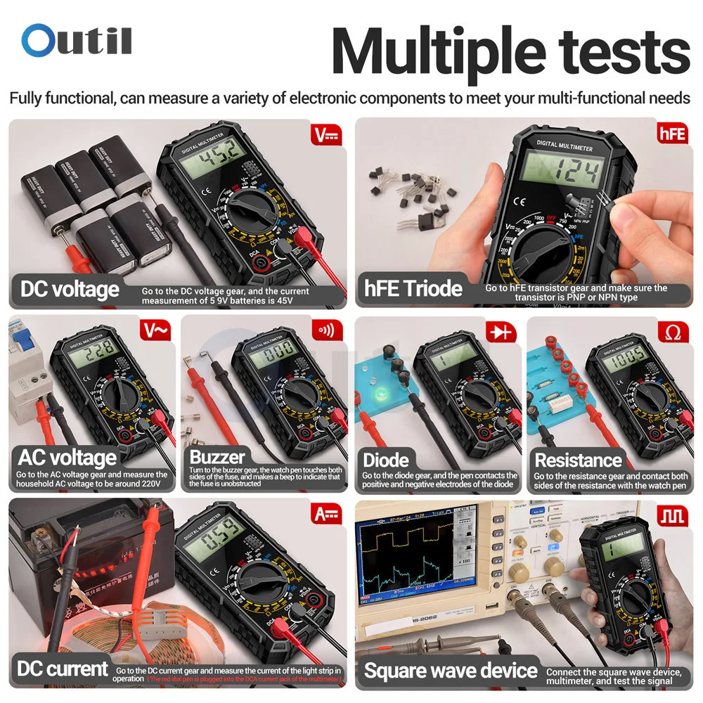 SZ308 Multifunction Multimeter Diode HFE Triode Tester AC/DC Voltage Resistance Current Tester 1999 Count Electrical Multimeter