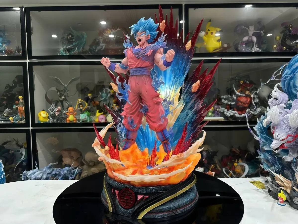 45cm Dragon Ball Anime Figure Son Goku Figure Super Blue Realm King Fist Goku Figurine Statue Model Collection Ornament Toy Gift