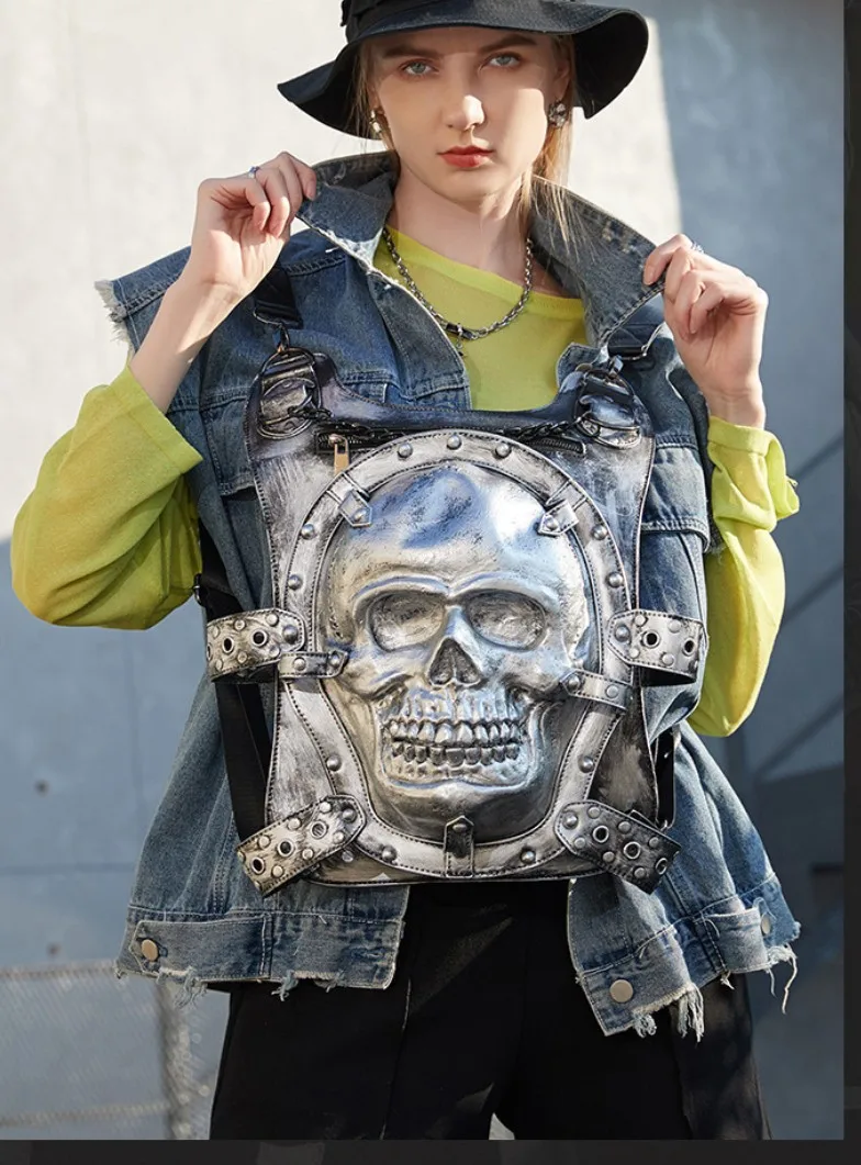 

Новый взрослый 3D стереоскопический череп модная мотоциклетная сумка из искусственной кожи мужской женский рюкзак для пар персонализированная сумка для книг с цепочкой