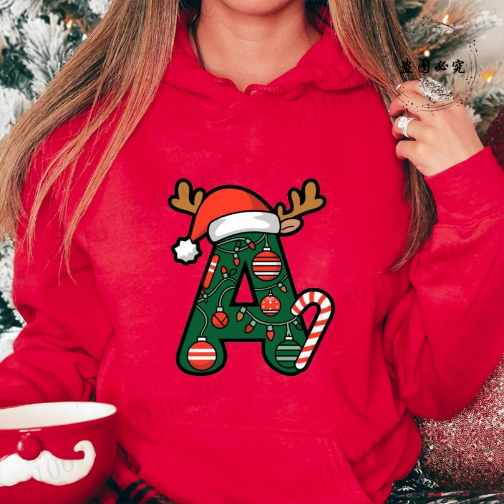 

Women's Autumn Winter Casual Hoodie Festive Christmas Alphabet with Santa Hat Print Hoodies Party Sweatshirts Pullover Hoodies