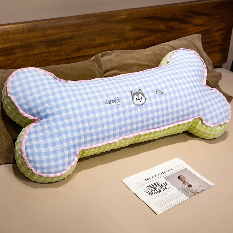 

Плюшевая подушка для взрослых, декоративная подушка для дома, поясничная подушка-валик из сетчатой ткани в форме кости для дивана, кровати, офисного кресла