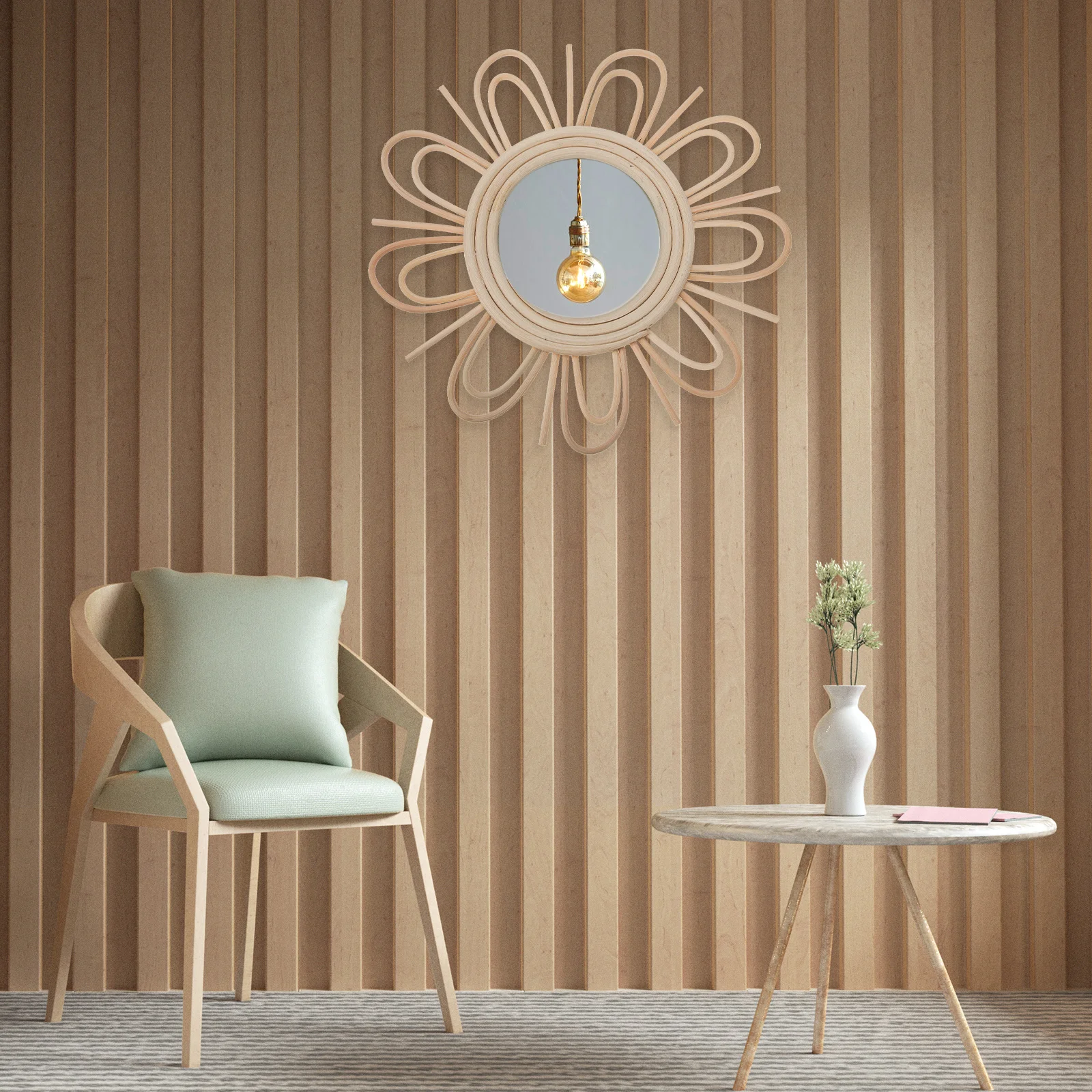 

Rattan Woven Mirror Wall Decor Handmade Rustic Mirrors Woven Wall Mounted Makeup Long Lasting No Fading Simple Shape