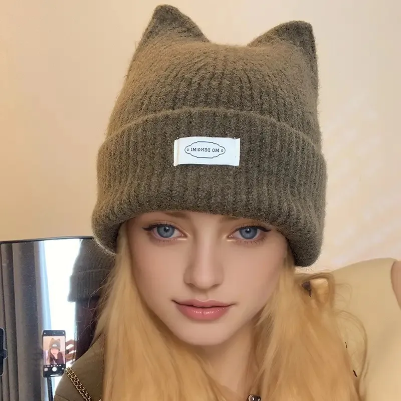 Cat Ear Knit Beanie - Winter Warm Slouchy Hat for Women, Cute Face-Flattering Design with Ear Protection & Stretch Fit