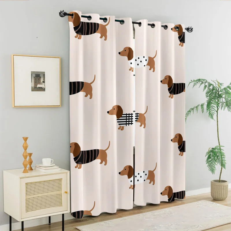 Cute Cartoon Dachshund Print Curtains Thermal Insulated Window Drapes for Bedroom Living Room Kids Home Decor Light Blocking