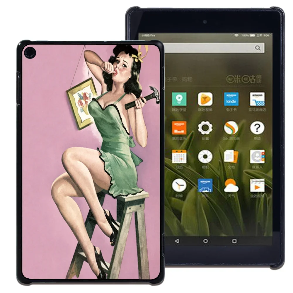 Tablet Case for Fire HD 10 Plus/5th/7th/9th/11th/HD 8 Plus/6th/7th/8th/10th/Fire 7 Vintage beauty Anti-fall Hard Shell Back Case