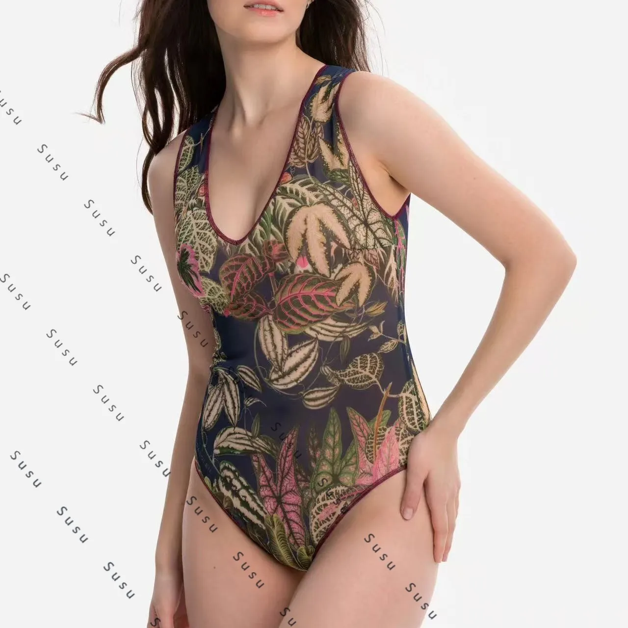 

Новый русский морской купальник с глубоким V-образным вырезом, женский цельный сексуальный сетчатый бикини Купальник